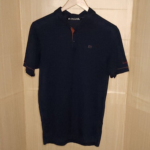 Travis Mathew Mens Navy Blue Brick Red Golf Polo Medium - Picture 1 of 9